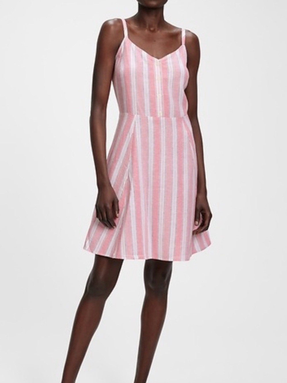 GAP Pink & White Striped Linen Blend Fit & Flare Mini Sundress